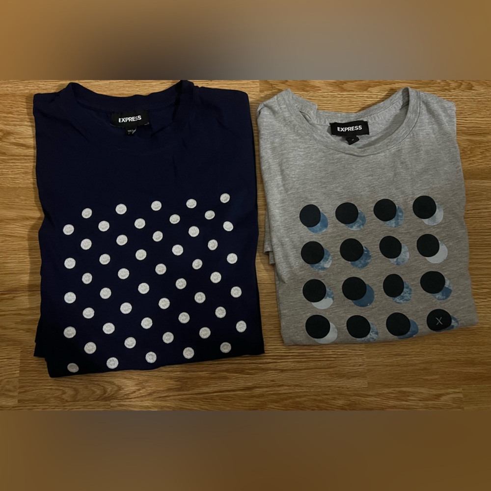 Express Navy and Gray Polka Dot Tees